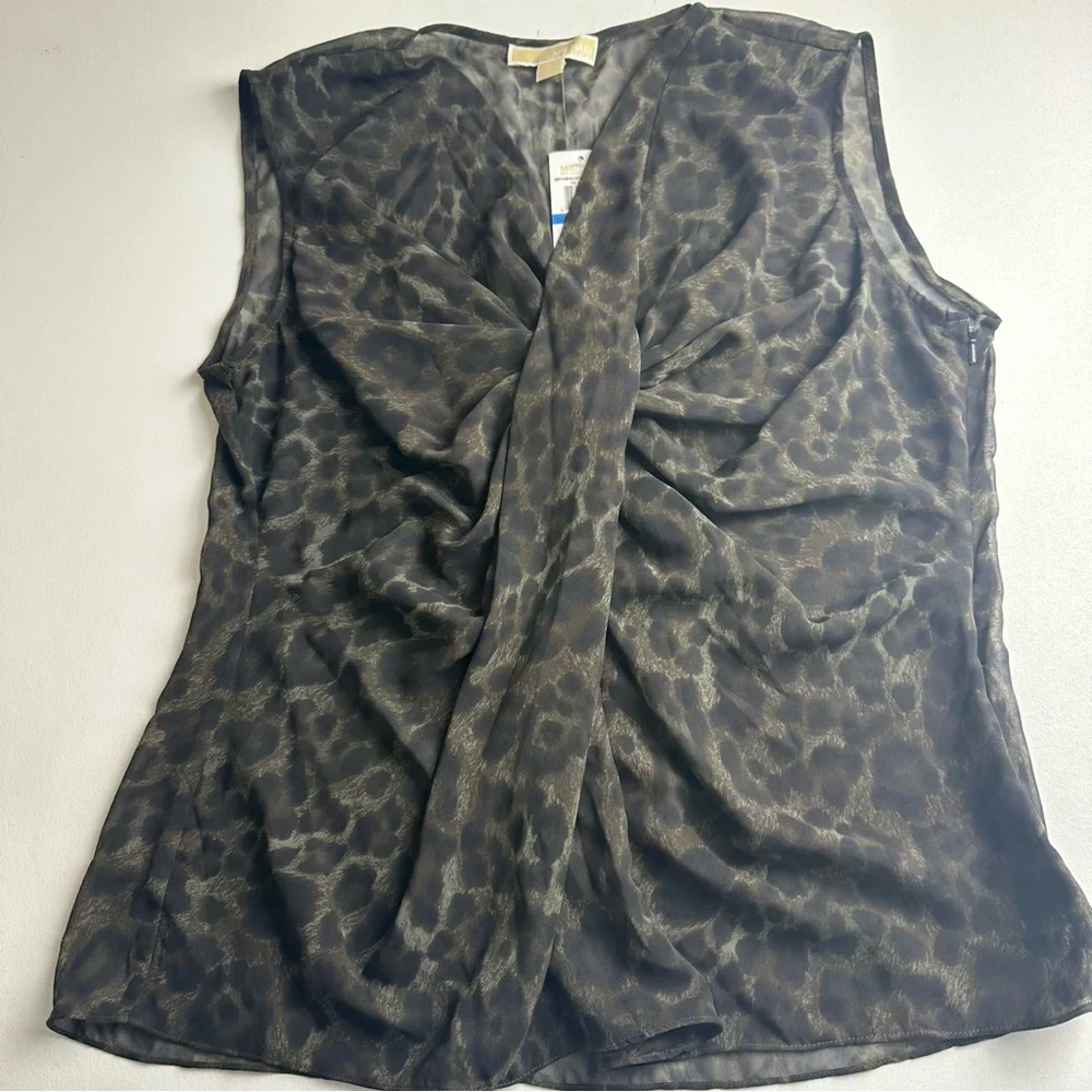 Michael‎ Kors women’s XL twist front sleeveless V-neck leopard print top New